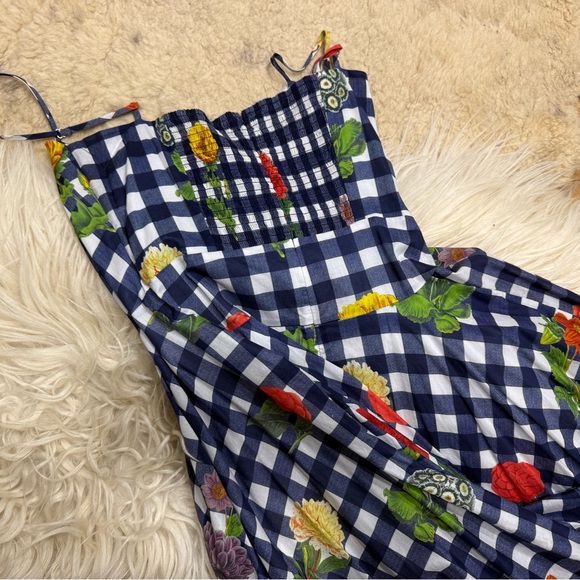 Cara Cara Gingham Floral Blue Check Dress - Picture 9 of 10